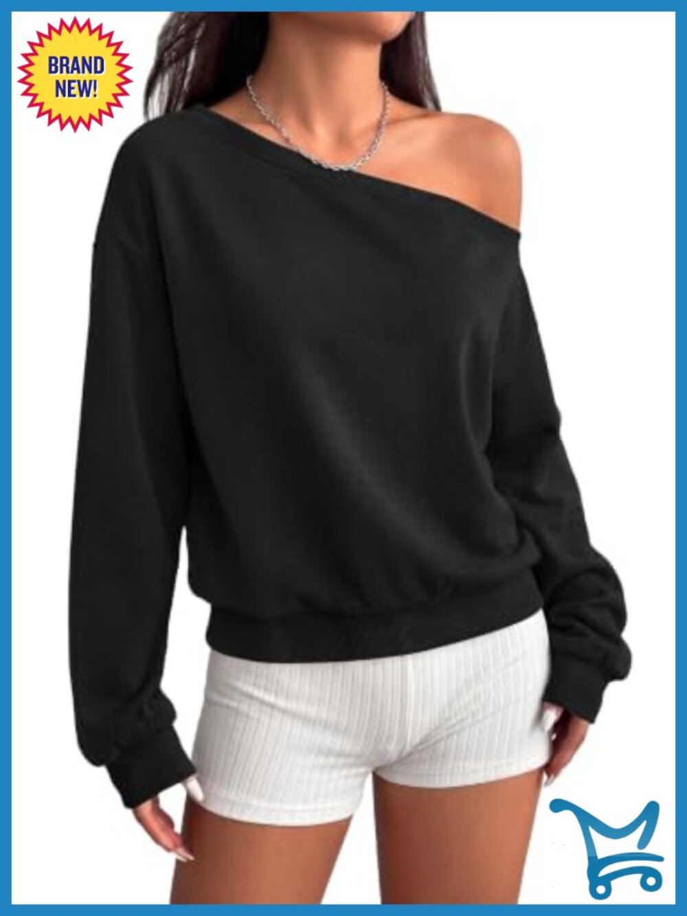 Off The Shoulder Sweatshirt Long Sleeve Oversized Pullover Cotton Blend